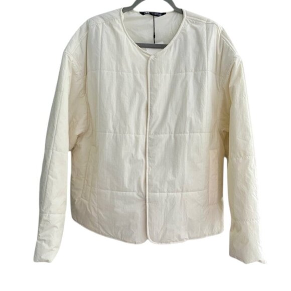 Zara Men's Light Padded Jacket Coat Modular Neckline Cream Snaps Closure XL NWT - Picture 3 of 16